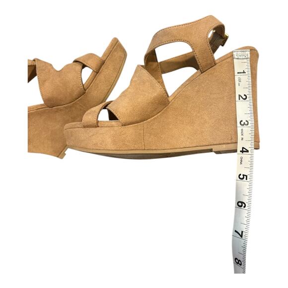Brash‎ Women's Size 6 Tan Faux Suede Block Heel Open Toe Sandal Wedge - Picture 6 of 10